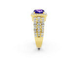 Yellow gold Cushion Cut Halo Tanzanite Ring with Split Shank and Four-Prong Setting_2