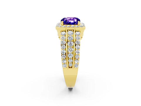 Yellow gold Cushion Cut Halo Tanzanite Ring with Split Shank and Four-Prong Setting_2