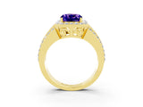 Yellow gold Cushion Cut Halo Tanzanite Ring with Split Shank and Four-Prong Setting_3