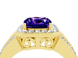 Yellow gold Cushion Cut Halo Tanzanite Ring with Split Shank and Four-Prong Setting_4