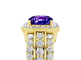 Yellow gold Cushion Cut Halo Tanzanite Ring with Split Shank and Four-Prong Setting_5