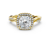 Yellow gold Cushion Cut Halo Twisted Band Four-Prong Ring_33