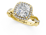 Yellow gold Cushion Cut Halo Twisted Band Four-Prong Ring_34