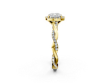 Yellow gold Cushion Cut Halo Twisted Band Four-Prong Ring_35