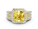 Yellow gold Cushion Cut Halo Yellow Sapphire Ring with Split Shank and Four-Prong Setting_24
