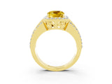 Yellow gold Cushion Cut Halo Yellow Sapphire Ring with Split Shank and Four-Prong Setting_27