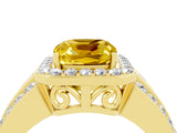 Yellow gold Cushion Cut Halo Yellow Sapphire Ring with Split Shank and Four-Prong Setting_28