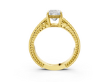 Yellow gold Cushion Cut Milgrain Channel Set Engagement Ring with Solitaire Prong Setting_63