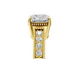 Yellow gold Cushion Cut Milgrain Channel Set Engagement Ring with Solitaire Prong Setting_65