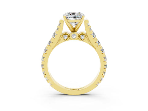 Yellow gold Cushion Cut Moissanite Classic Solitaire Ring with Pavé Band and Four-Prong Setting_3