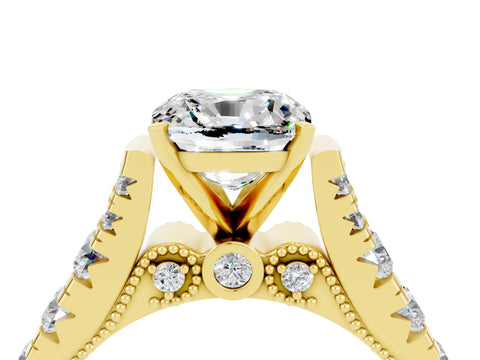 Yellow gold Cushion Cut Moissanite Classic Solitaire Ring with Pavé Band and Four-Prong Setting_4