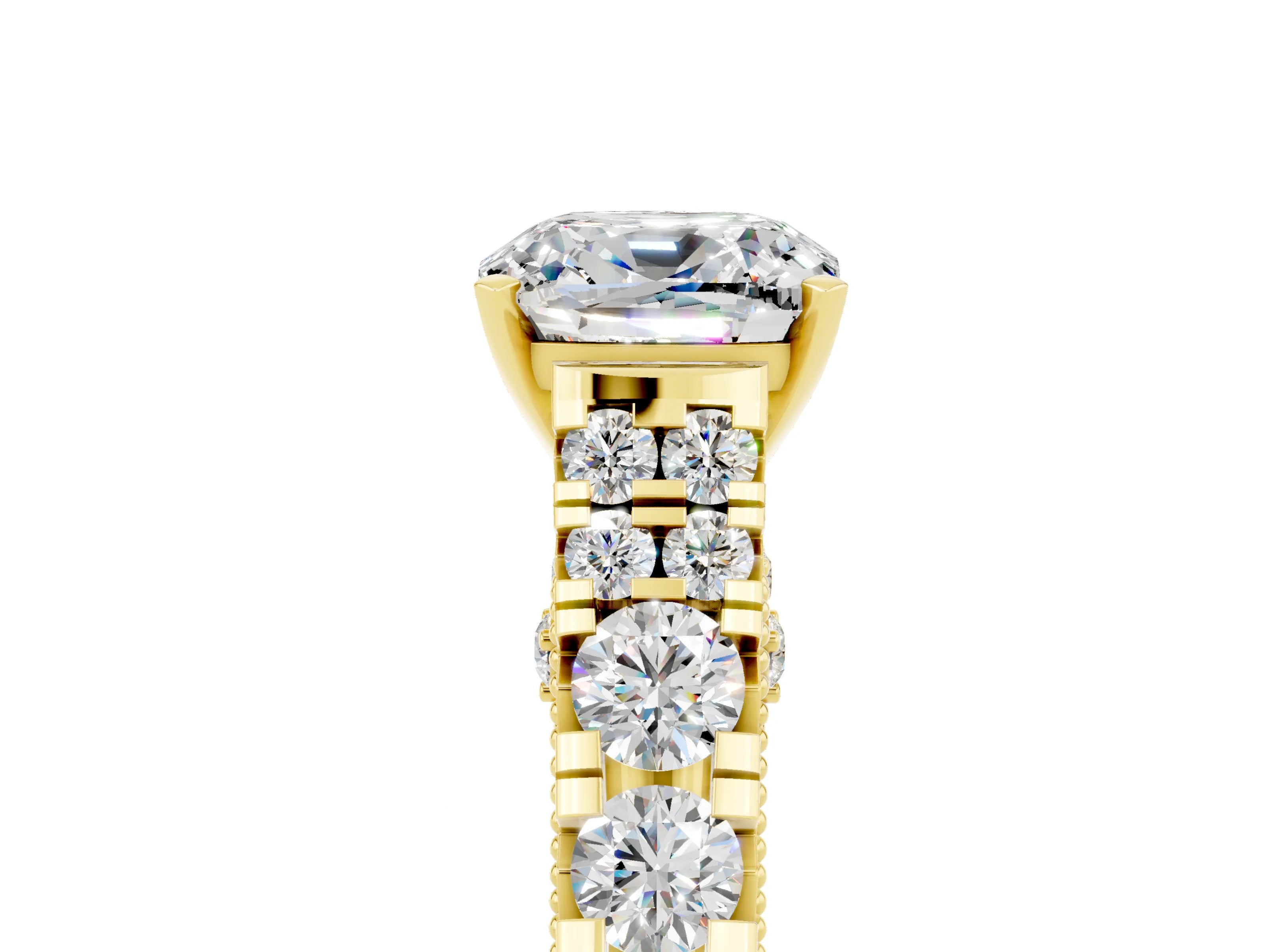 Yellow gold Cushion Cut Moissanite Classic Solitaire Ring with Pavé Band and Four-Prong Setting_5