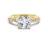 Yellow gold Cushion Cut Moissanite Cluster Side Stone Solitaire Ring with Prong Setting_24