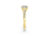 Yellow gold Cushion Cut Moissanite Cluster Side Stone Solitaire Ring with Prong Setting_26