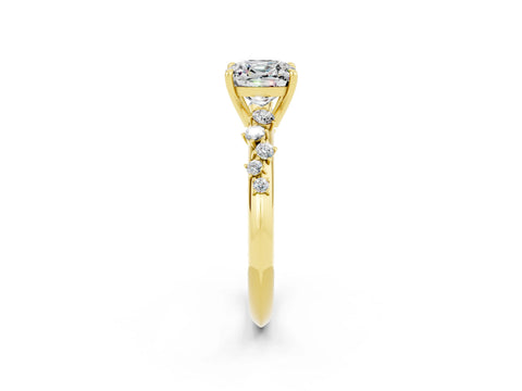 Yellow gold Cushion Cut Moissanite Cluster Side Stone Solitaire Ring with Prong Setting_26
