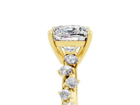 Yellow gold Cushion Cut Moissanite Cluster Side Stone Solitaire Ring with Prong Setting_29