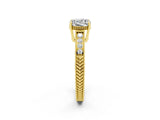 Yellow gold Cushion Cut Moissanite Engagement Ring with Milgrain Channel Set Band and Prong Setting_2