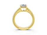 Yellow gold Cushion Cut Moissanite Engagement Ring with Milgrain Channel Set Band and Prong Setting_3