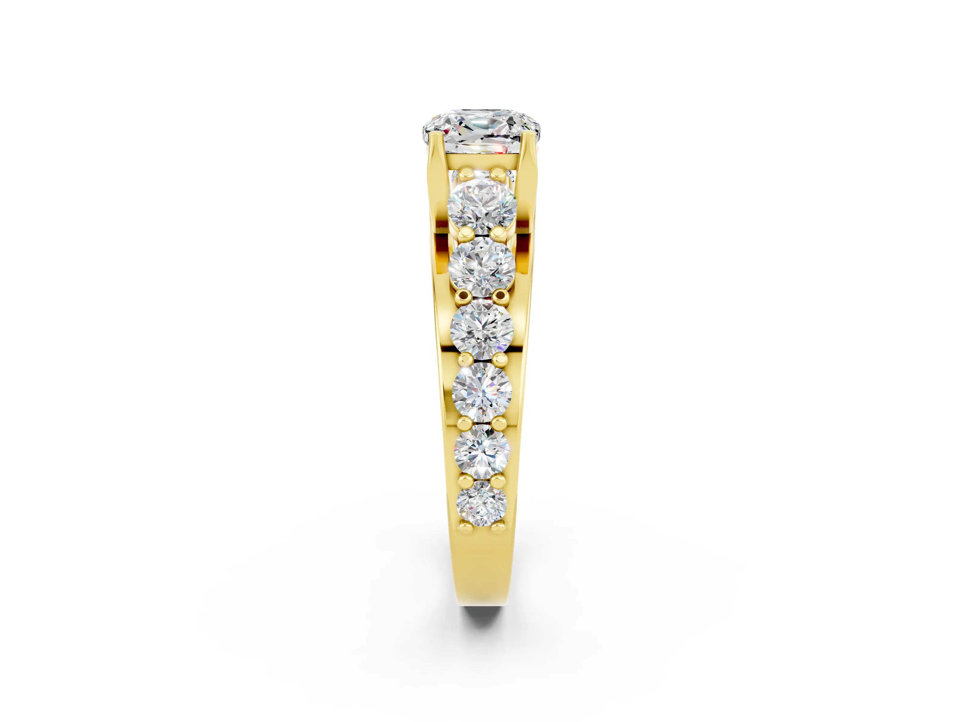 Yellow gold Cushion Cut Moissanite Engagement Ring with Pavé Band and Four-Prong Setting_2
