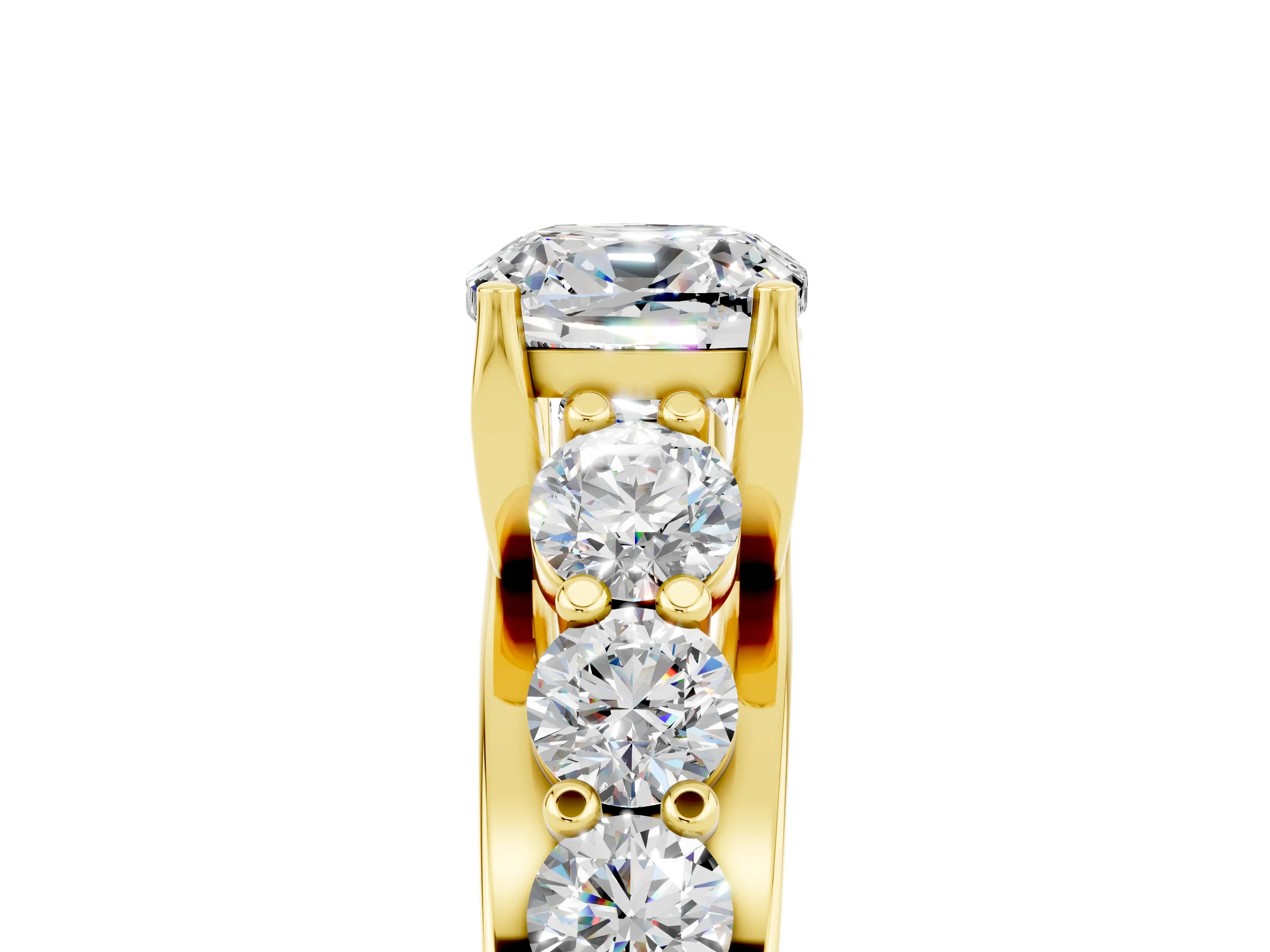 Yellow gold Cushion Cut Moissanite Engagement Ring with Pavé Band and Four-Prong Setting_5