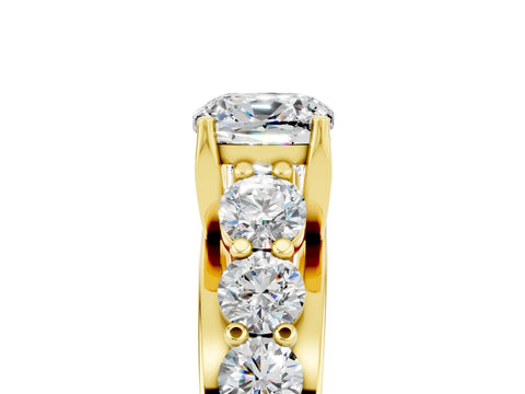 Yellow gold Cushion Cut Moissanite Engagement Ring with Pavé Band and Four-Prong Setting_5