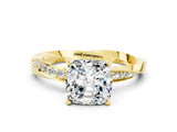 Yellow gold Cushion Cut Moissanite Engagement Ring with Side Stone Accents and Four-Prong Setting_24
