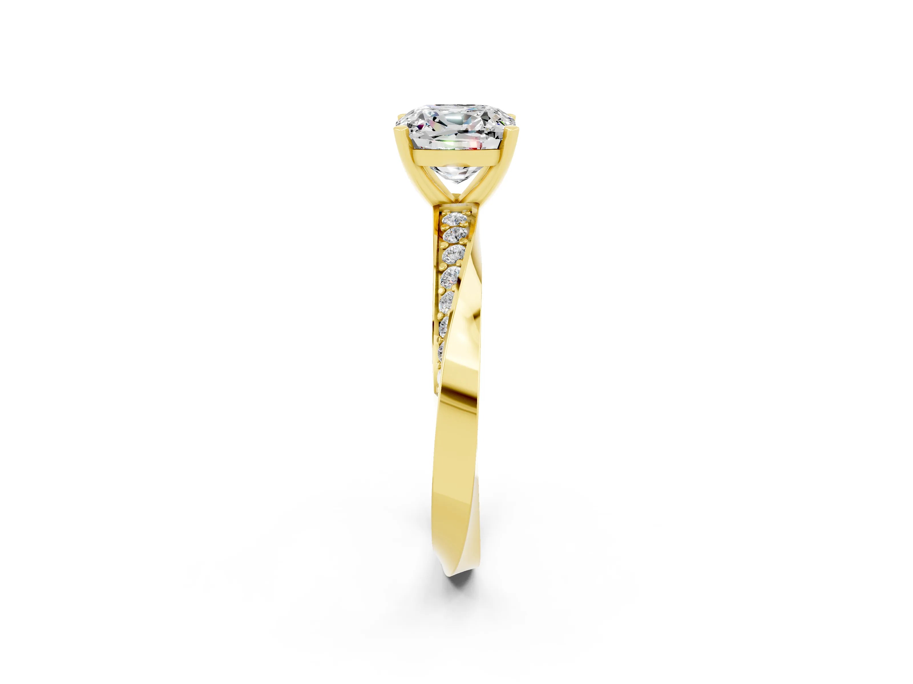 Yellow gold Cushion Cut Moissanite Engagement Ring with Side Stone Accents and Four-Prong Setting_41