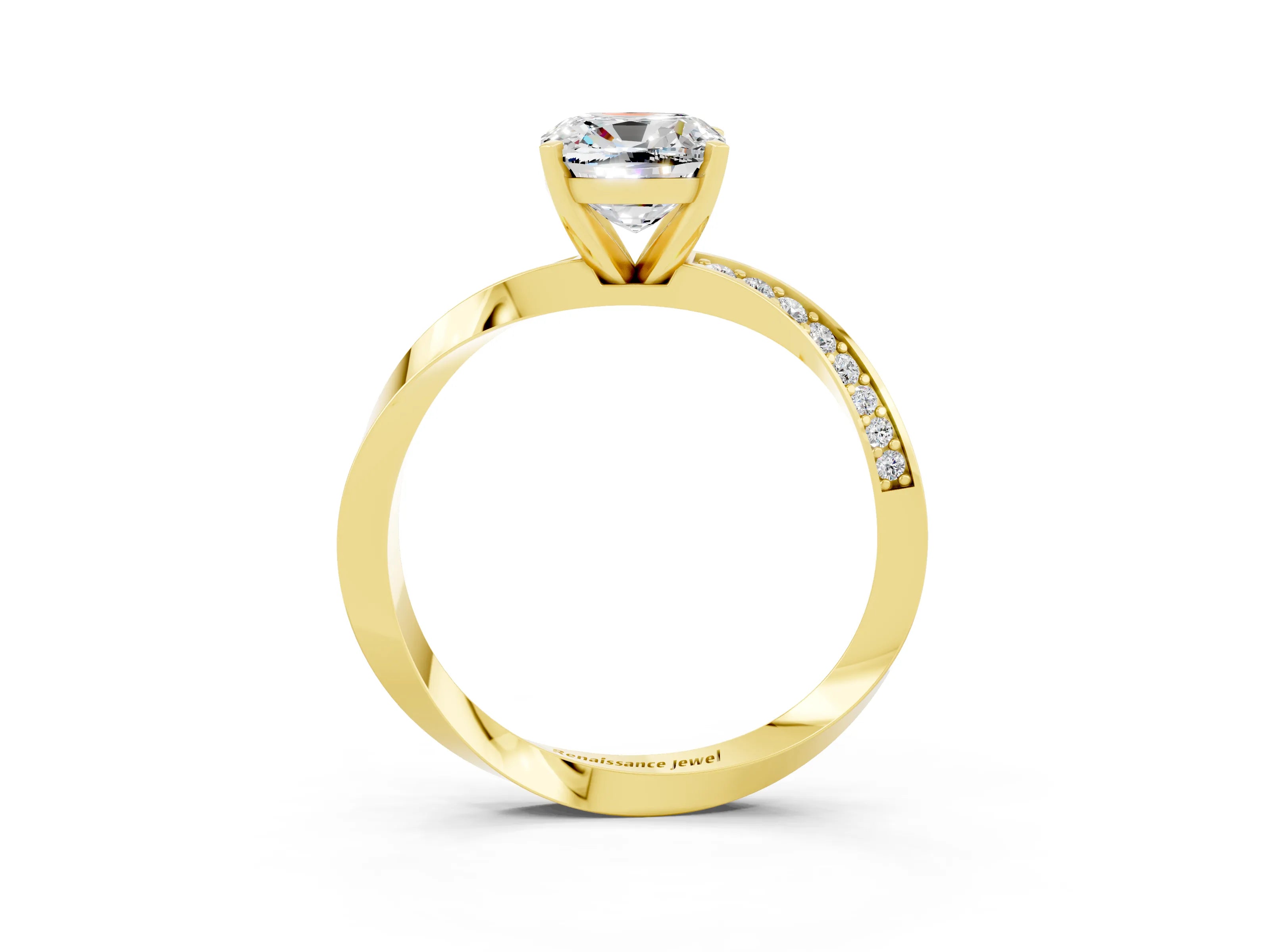 Yellow gold Cushion Cut Moissanite Engagement Ring with Side Stone Accents and Four-Prong Setting_42