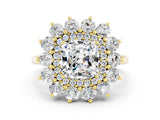 Yellow gold Cushion Cut Moissanite Floral Double Halo Engagement Ring with Prong Setting_48