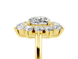 Yellow gold Cushion Cut Moissanite Floral Double Halo Engagement Ring with Prong Setting_53
