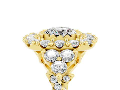 Yellow gold Cushion Cut Moissanite Halo Ring with Pavé Band and Four-Prong Setting_17