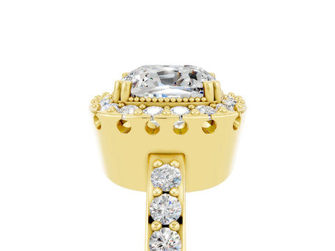 Yellow gold Cushion Cut Moissanite Halo Ring with Pavé Band and Prong Setting_5