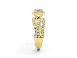 Yellow gold Cushion Cut Moissanite Halo Ring with Round Split Shank and Prong Setting_50