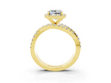 Yellow gold Cushion Cut Moissanite Halo Ring with Round Split Shank and Prong Setting_51