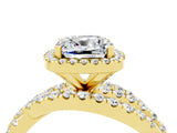 Yellow gold Cushion Cut Moissanite Halo Ring with Round Split Shank and Prong Setting_52