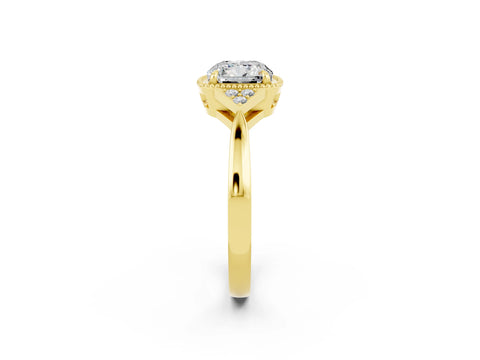 Yellow gold Cushion Cut Moissanite Halo Ring with Tapered Band and Four-Prong Setting_2