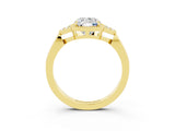 Yellow gold Cushion Cut Moissanite Halo Ring with Tapered Band and Four-Prong Setting_3