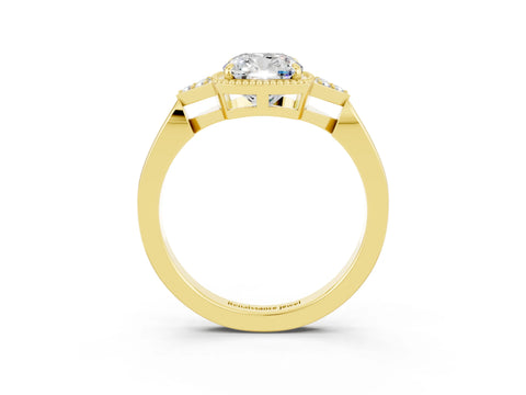 Yellow gold Cushion Cut Moissanite Halo Ring with Tapered Band and Four-Prong Setting_3