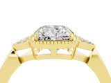 Yellow gold Cushion Cut Moissanite Halo Ring with Tapered Band and Four-Prong Setting_4
