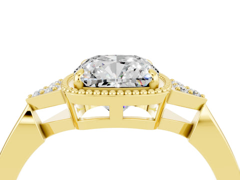 Yellow gold Cushion Cut Moissanite Halo Ring with Tapered Band and Four-Prong Setting_4