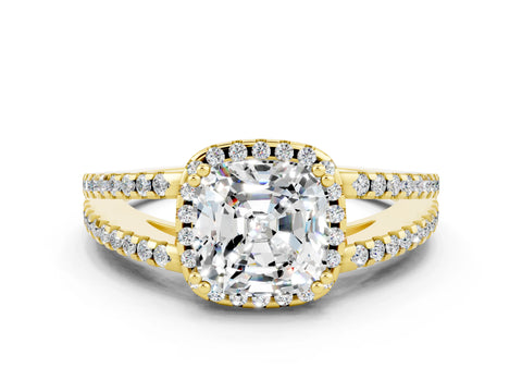 Yellow gold Cushion Cut Moissanite Halo Split Shank Engagement Ring_12