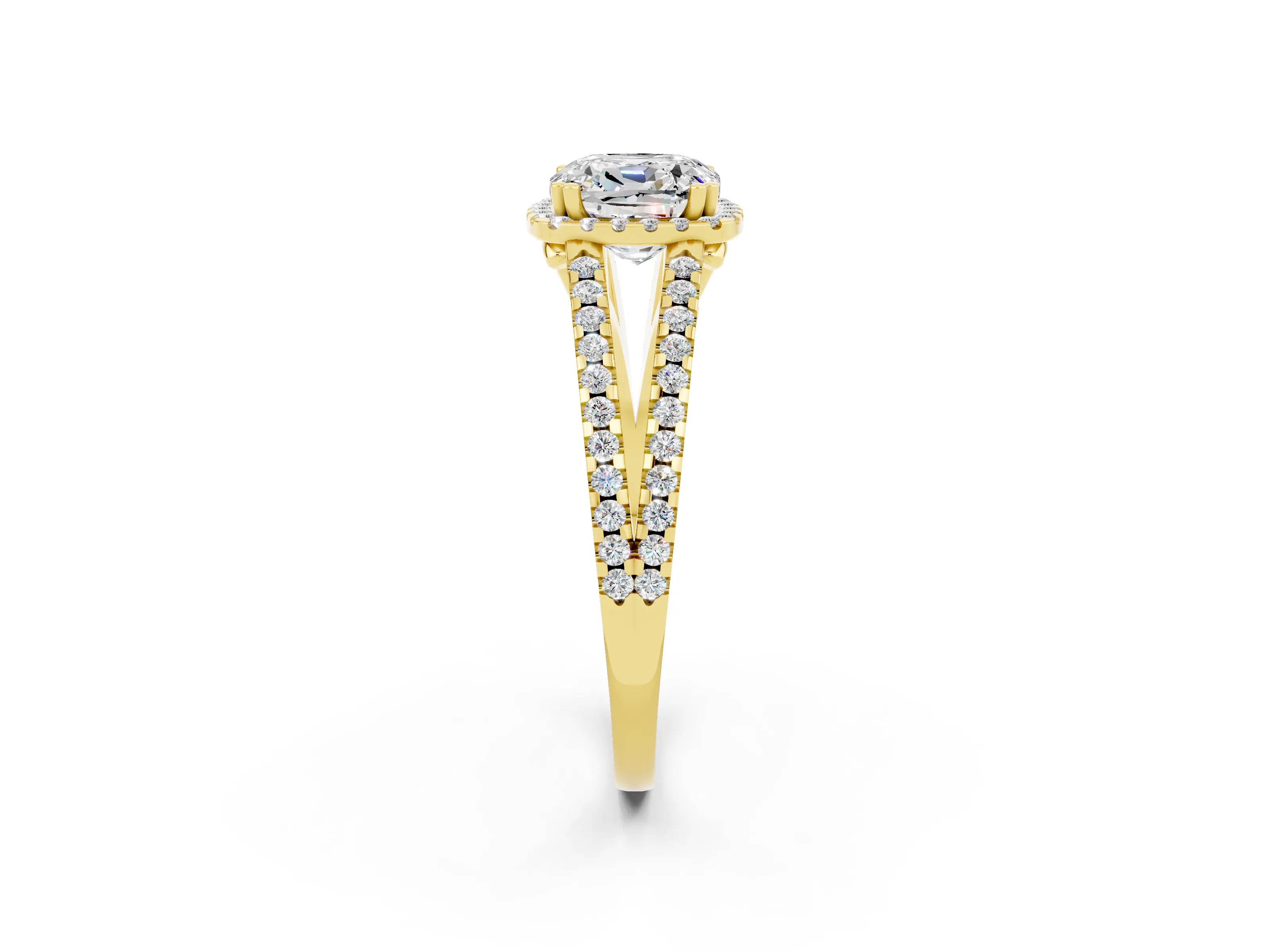 Yellow gold Cushion Cut Moissanite Halo Split Shank Engagement Ring_14