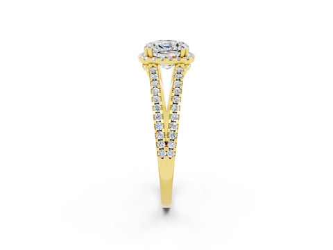 Yellow gold Cushion Cut Moissanite Halo Split Shank Engagement Ring_14