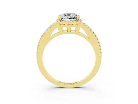 Yellow gold Cushion Cut Moissanite Halo Split Shank Engagement Ring_15