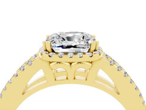 Yellow gold Cushion Cut Moissanite Halo Split Shank Engagement Ring_16