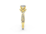 Yellow gold Cushion Cut Moissanite Halo Twist Band Solitaire Prong Setting Ring_2