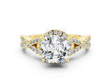 Yellow gold Cushion Cut Moissanite  Halo Twist Band Solitaire Prong Setting Ring_24