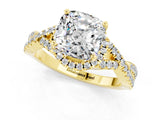 Yellow gold Cushion Cut Moissanite  Halo Twist Band Solitaire Prong Setting Ring_25