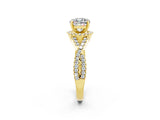 Yellow gold Cushion Cut Moissanite  Halo Twist Band Solitaire Prong Setting Ring_26