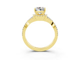 Yellow gold Cushion Cut Moissanite  Halo Twist Band Solitaire Prong Setting Ring_27